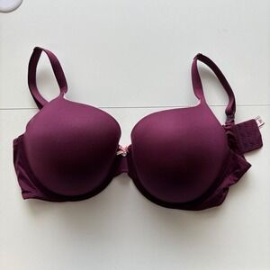 Victoria's Secret Perfect Shape Push Up Bra 38DDD Plum Pink Trim‎